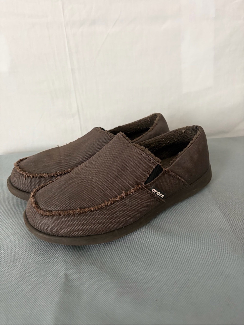 Crocs Brown Faux Fur Lined Slip On Moccasin Loafers Mens 8 (B220)